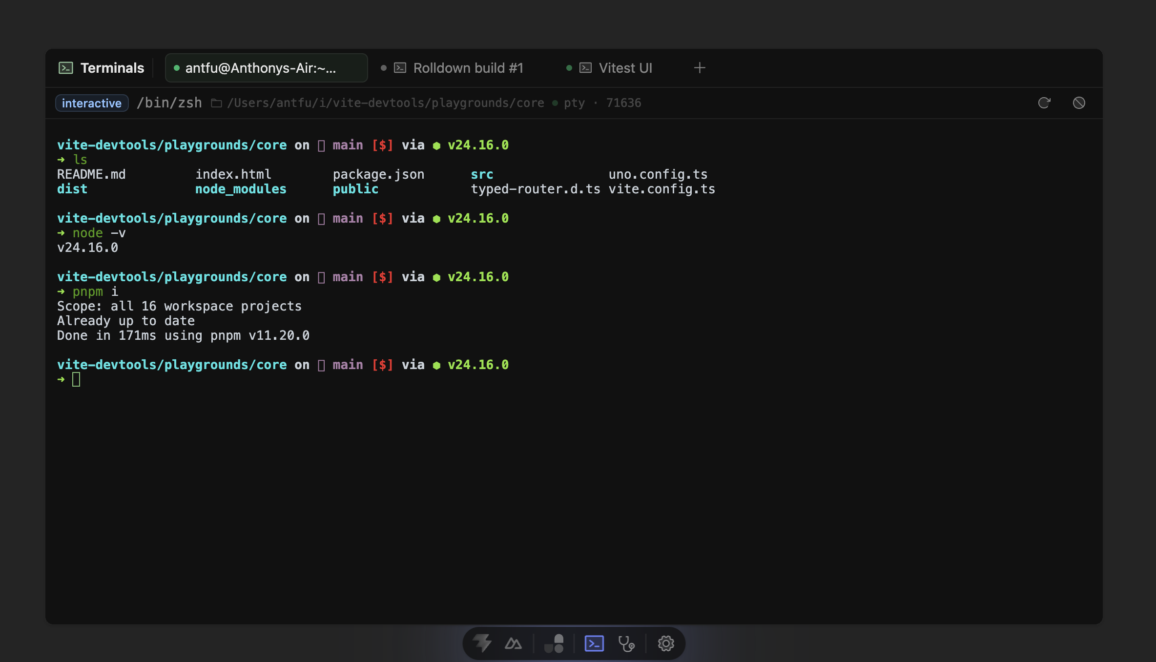 Terminals plugin running in Vite DevTools